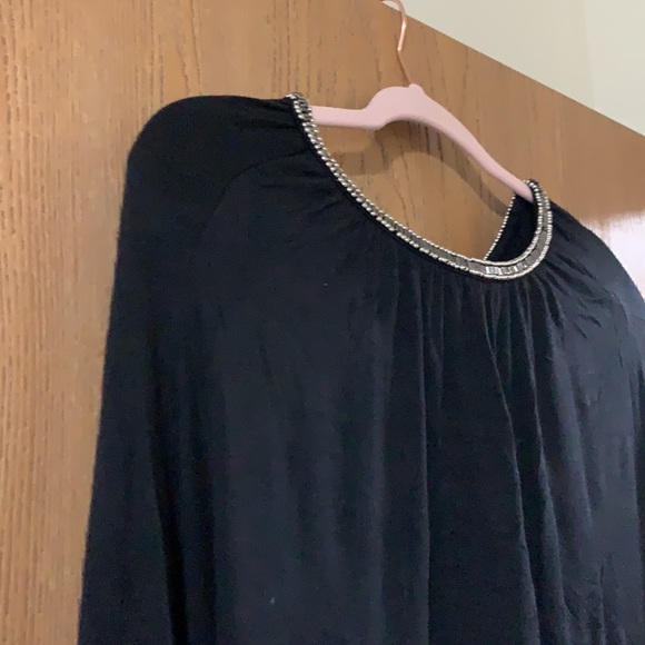 ▪️ ROSE + OLIVE ▪️ Black Peasant Top with Shiny Beading - Picture 4 of 11